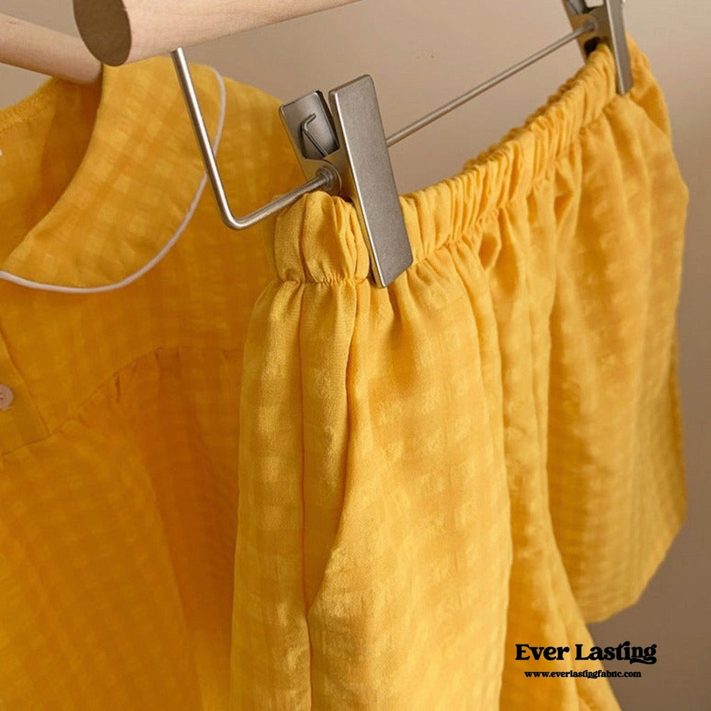 Yellow Ruffle Gingham Shorts Pajama Set