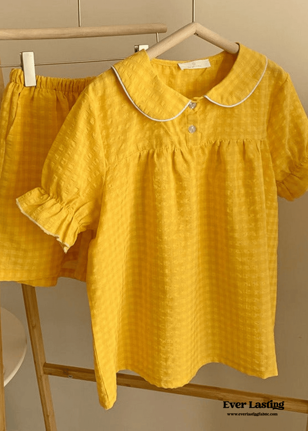 Yellow Ruffle Gingham Shorts Pajama Set