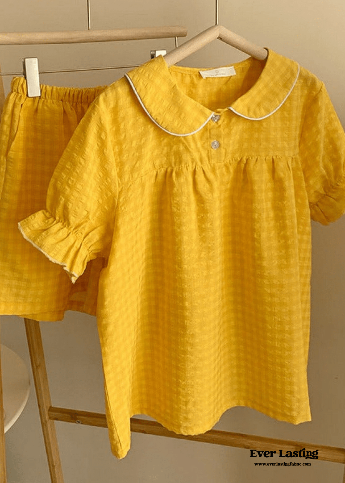 Yellow Ruffle Gingham Shorts Pajama Set