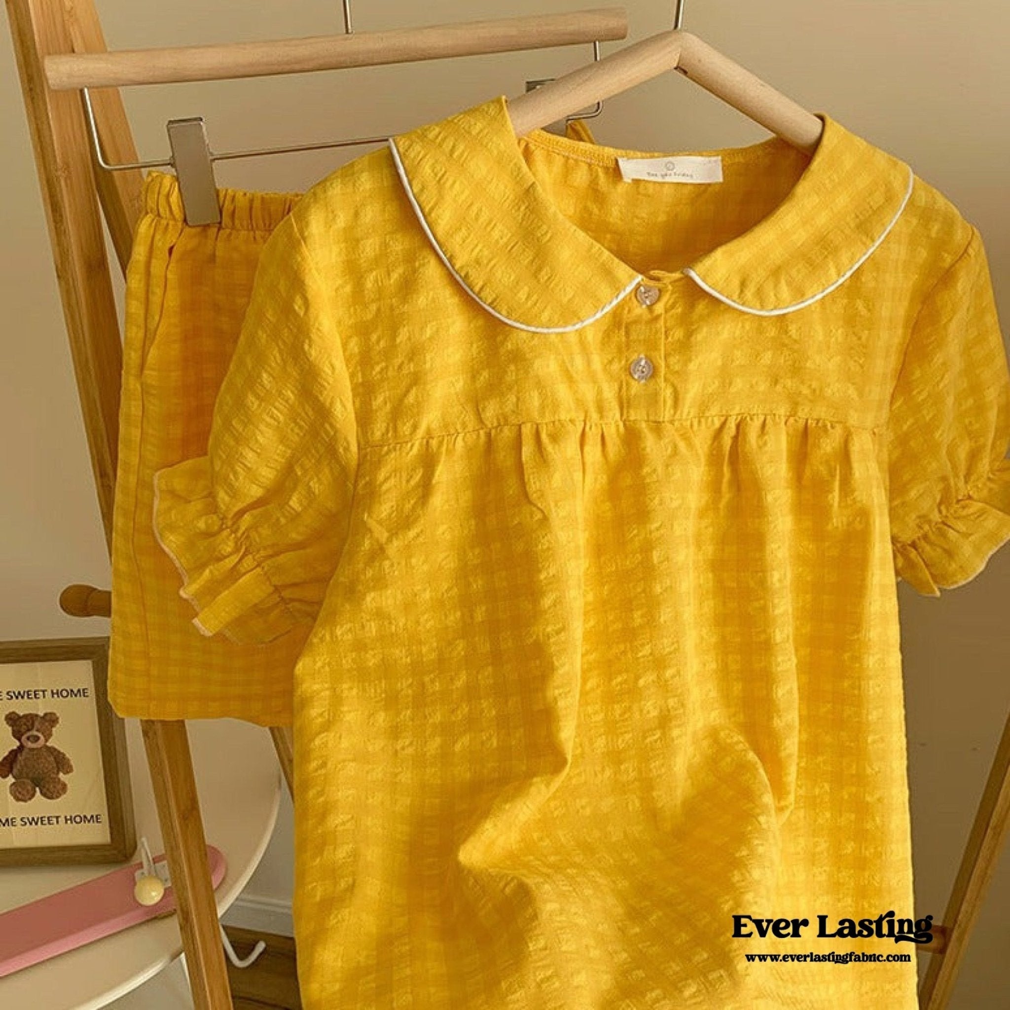 Yellow Ruffle Gingham Shorts Pajama Set